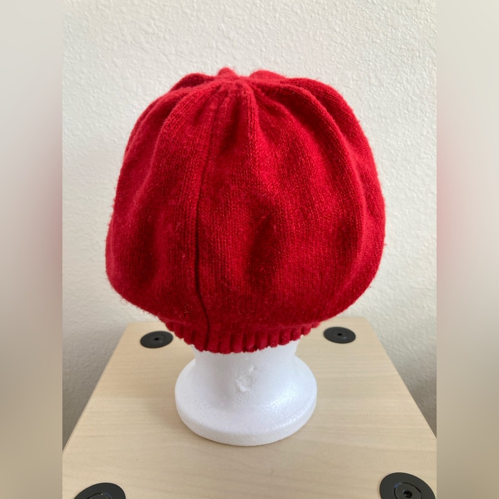 Red Knit Beret Slouchy Winter Hat One Size Ribbed Band - Picture 3 of 6